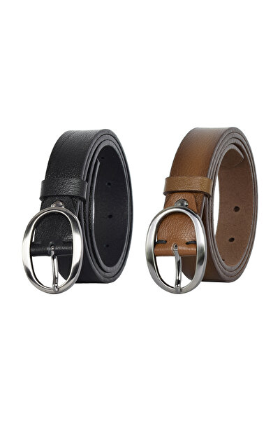 GoDeri Комплект от 2 тънък дамски колана, 3 см, 100% естествена кожа, матиран...