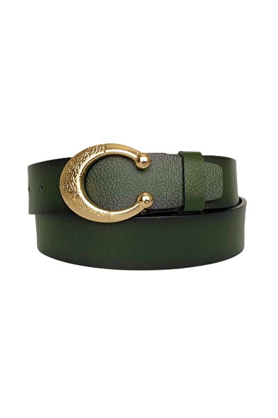 GoDeri 100% piele naturală, curea de blugi de damă verde cu cataramă aurie 4 cm=an-byn-53