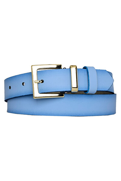 GoDeri 100% جلد طبيعي، طقم ذهبي بإبزيم 3 سم حزام نسائي باللون الفيروزي؛ فستان، حزام بنطلون = 3 سم-kdn-47