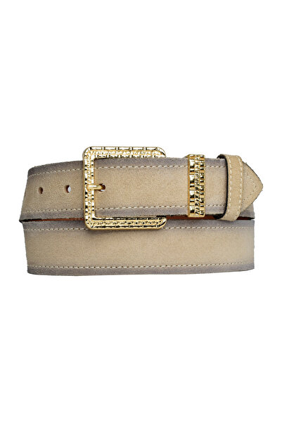 GoDeri Piele autentică 100%, set auriu Cataramă 4 cm Curea de damă piele întoarsă crem; Blugi, centura sport = n-byn-62.gold.set