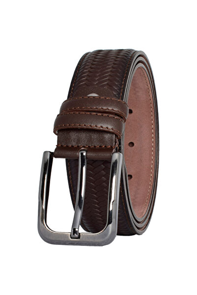 GoDeri 100% Γνήσιο Δέρμα, Σκούρο Καφέ Ραμμένο Κλασικό, Υφασμάτινη Ζώνη Παντελονιού 3,5 cm_Ραμμένο.Πλεκτό