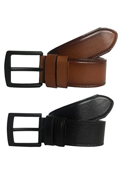 GoDeri Натуральна шкіра Чорний і коричневий ремінь - набір з 2 штук 4,5 см