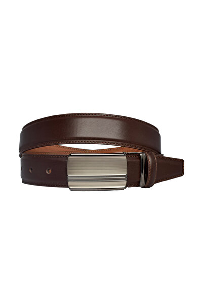 GoDeri 100% Genuine Leather, CLAMSHELL BUCKLE, Dark Brown Classic, Fabric Trouser Belt 3.5 cm_altciz_cocado