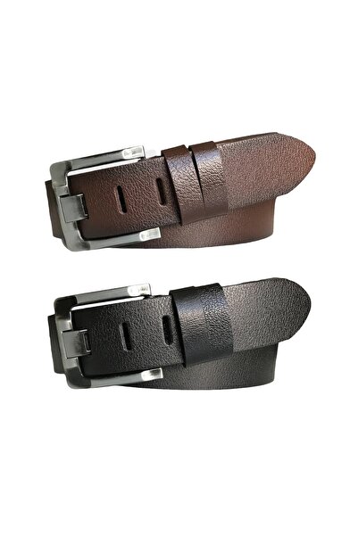 GoDeri Σετ 2 τεμαχίων από 100% γνήσιο δέρμα, τζιν, αθλητική ζώνη, φαρδύ 4,5 cm. Μαύρο, Καφέ = 2 τμχ-g-s.kah