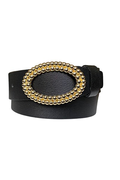 GoDeri حزام جينز نسائي أسود من الجلد الطبيعي 100% بإبزيم بيضاوي ذهبي 4 سم = بيضاوي مربع ذهبي