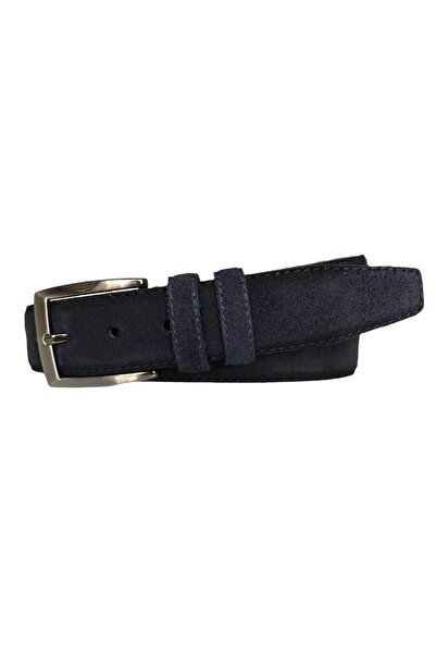 GoDeri 100% Genuine Quality Suede Leather 3.5 cm Dark Blue Classic, Fabric Trouser Belt