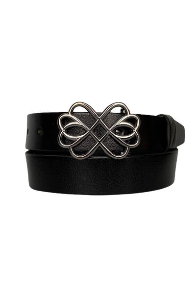 GoDeri 100% piele naturală, blugi negri de damă cu cataramă argintie, centură sport 4 cm=an-byn-56