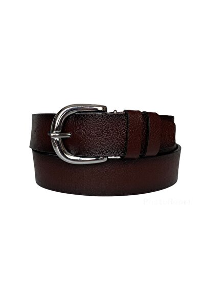 GoDeri حزام جينز نسائي 100% من الجلد الطبيعي، إبزيم فضي باللون العنابي 4 سم=an-byn-45