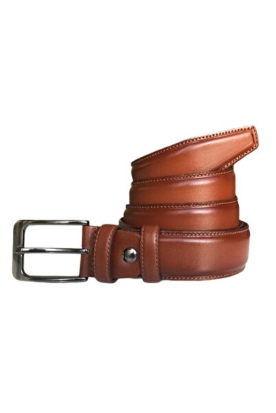 GoDeri Genuine Quality Leather, Tan Classic Fabric Trouser Belt with Stitched Edges 3.5 Cm=go-dk-kla