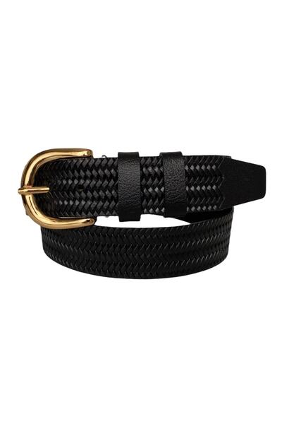 GoDeri حزام جينز نسائي أسود من الجلد الطبيعي 100% بإبزيم ذهبي 4 سم = نوع00419802099