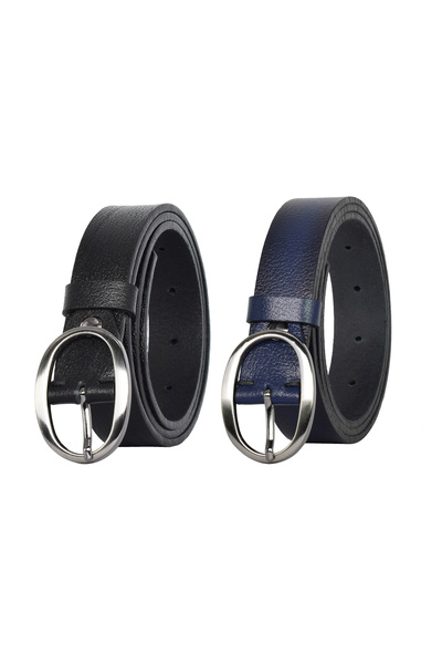 GoDeri Комплект от 2 тънки дамски колана от 100% естествена кожа с матова сре...