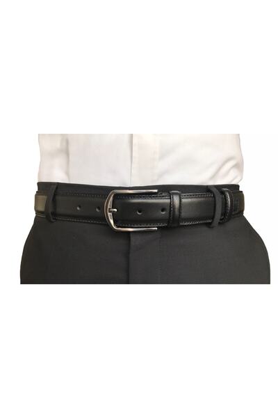 GoDeri Curea de pantaloni din piele naturală de calitate, neagră clasică din material textil cu margini cusute 3,5 cm=go-dk-kla