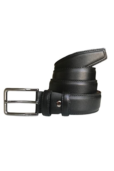 GoDeri Curea de pantaloni din piele naturală de calitate, neagră clasică din material textil cu margini cusute 3,5 cm=go-dk-kla