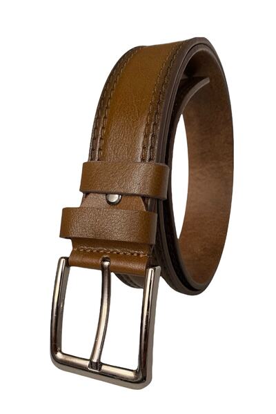 GoDeri 100% натуральна шкіра, подвійний шов, принт, преміум, коричневий джинсовий спортивний ремінь, 4,5 см = pre-çft.dkş