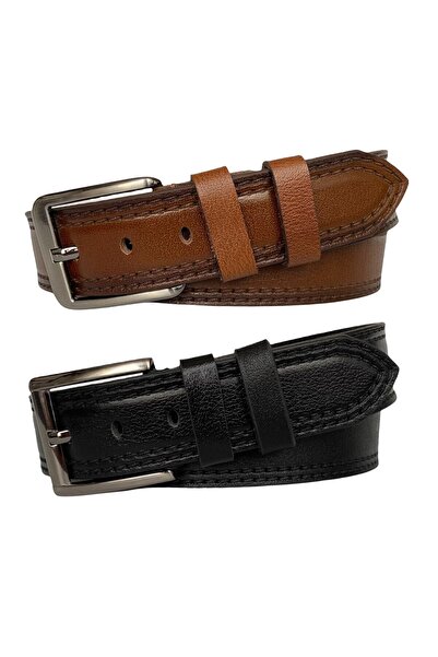 GoDeri Prava koža Dvostruko šivenje Štampano Set od 2 crne i smeđe farmerke S...