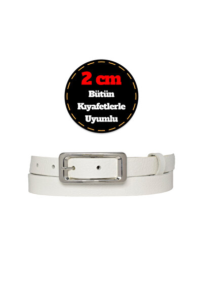 GoDeri 100% إبزيم فضي حاد 2 سم حزام نسائي من الجلد الأبيض الحليبي واللباس والسراويل