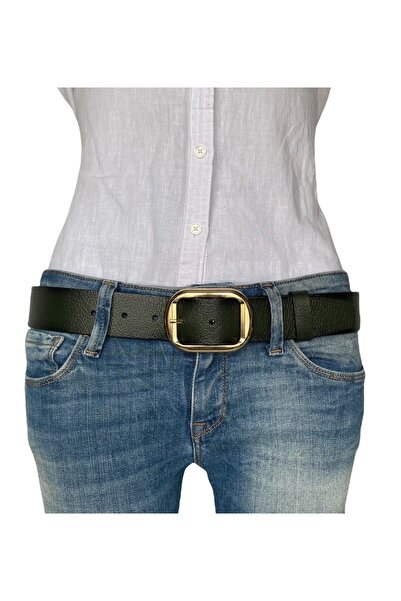 GoDeri 100% piele naturală, curea de blugi de damă verde cu cataramă aurie 4 cm=an-byn-44