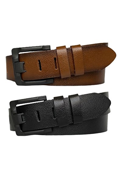 GoDeri Σετ 2 τεμαχίων από 100% γνήσιο δέρμα με φαρδιά πόρπη, μαύρο, Tosado 4,5 cm τζιν, αθλητική ζώνη, παλιά μαύρη πόρπη