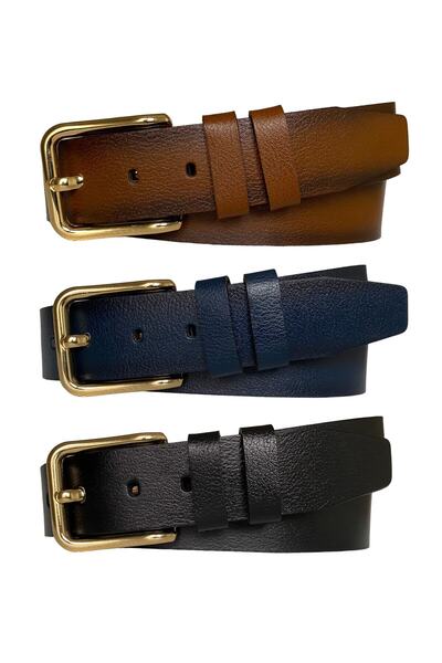 GoDeri 100% натуральна шкіра, набір з 3 предметів, 4 см, цільний жіночий джинсовий ремінь, чорний, темно-синій, Tosado=прямокутний, золотий, гладкий