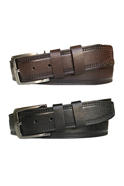 GoDeri Σετ από γνήσιο δέρμα 2 τεμαχίων, ζώνη με σχέδια. Μαύρο, Καφέ 4 cm = 2 τεμάχια - 4 cm ζευγάρι
