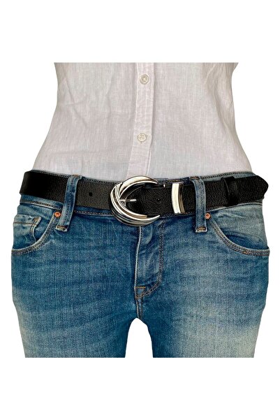 GoDeri 100% Γνήσιο Δερμάτινο Ασημένιο Πόρπη Μαύρη Λεπτή Γυναικεία Ζώνη, 3cm=3cm-kdn-25