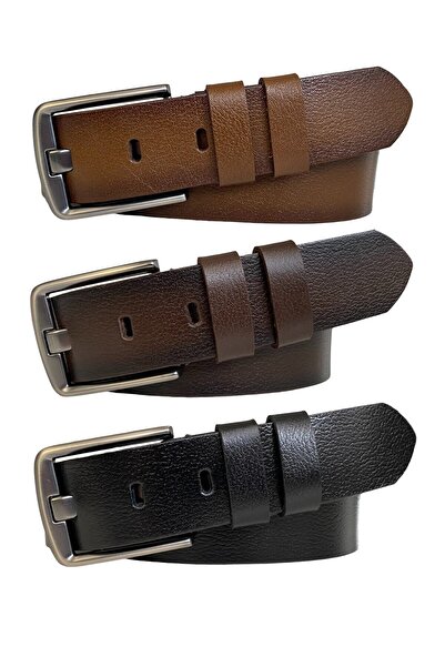 GoDeri 100% جلد طبيعي، لسان عريض أسطوري مدخن؛ أسود، توسادو، بني داكن، مجموعة من 3 قطع حزام 4 سم = 3xfüm