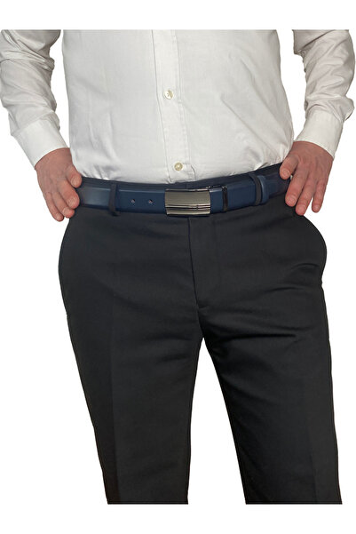 GoDeri 100% натуральна шкіра, з кришкою та застібкою, класичний синій, тканинний ремінь для брюк 3,5 см_alt_ciz_laci_düz