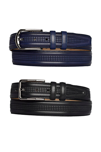 GoDeri 100% натуральна шкіра, набір з 2 штук, чорний, класичний з синіми швам...