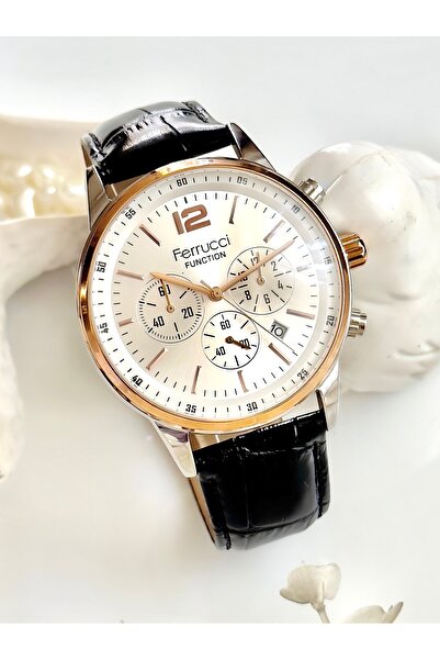 Ferrucci Ferrucci̇-(Black Color) Leather Cord Men's Wrist Watch-