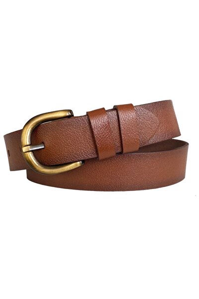 GoDeri 100% γνήσιο δέρμα, Legendary Gold Brushed Buckle, Καφέ Γυναικεία Ζώνη Τζιν 4 cm=26-goldbrushed