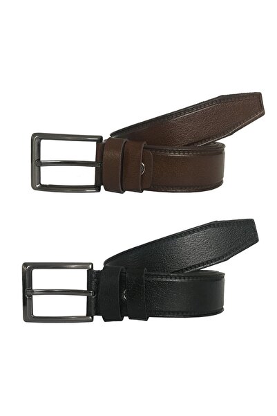 GoDeri طقم سوبر من الجلد الطبيعي مكون من قطعتين أسود، حزام قماش أسمر 3.5 سم = 2 قطعة 81-84