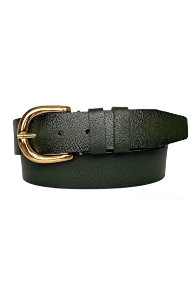 GoDeri 100% piele naturală, curea de blugi de damă verde cu cataramă aurie 4 cm=an-byn-26