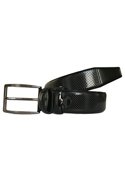 GoDeri Ζώνη παντελονιού από γνήσιο δέρμα με μοτίβο μαύρο λουστρίνι κλασικό υφασμάτινο 3,5 cm=dk-0118