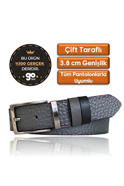 GoDeri 4 см завширшки ремінь з натуральної шкіри з двостороннім візерунком - сірий та чорний