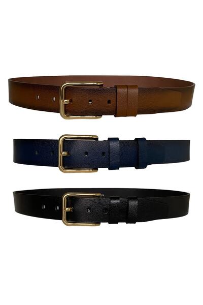 GoDeri 100% натуральна шкіра, набір з 3 предметів, 4 см, цільний жіночий джинсовий ремінь, чорний, темно-синій, Tosado=прямокутний, золотий, гладкий