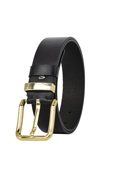 GoDeri إبزيم ذهبي من الجلد الطبيعي 100%، حزام جينز نسائي أسود بجسر معدني، 4 سم = 2 قطعة جسر ميت.بين-76