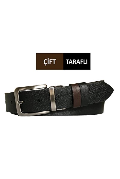 GoDeri Genuine Leather Double-Sided 4 cm Belt; Black, Dark Brown=Dk-Çift.Duz-...