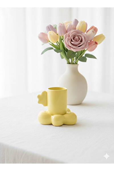 Deniz Kızı Seramik 2’li BULUT FİNCAN SARI YEŞİL / EL YAPIMI SERAMİL KAHVE FİNCANI