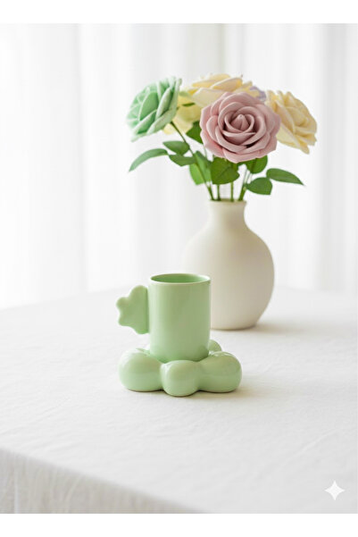 Deniz Kızı Seramik 2’li BULUT FİNCAN SARI YEŞİL / EL YAPIMI SERAMİL KAHVE FİNCANI