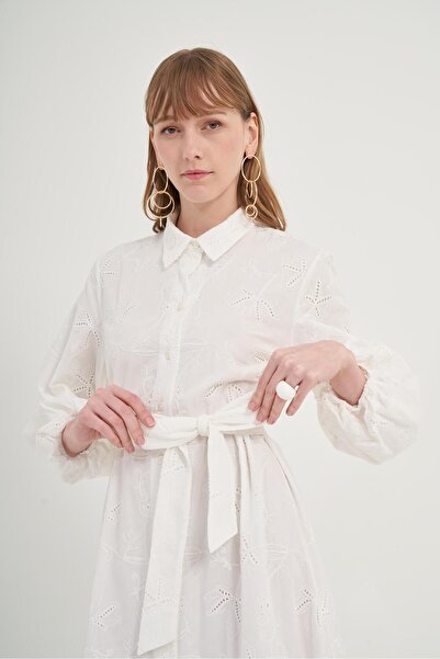 FTZ WOMEN Γυναικείο Φόρεμα Μπροντέ Λευκό 31056