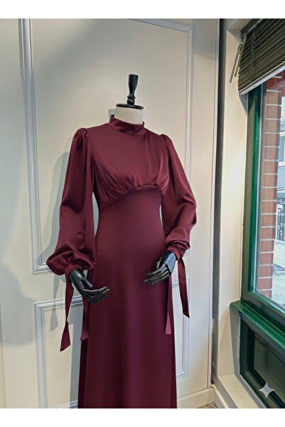 Guer Fashion Alya Balon Kol Tesettür Abiye Bordo