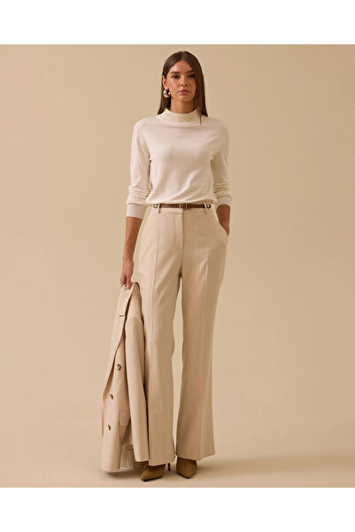 SEÇİL Kemer Tokalı Çizgili Tam Boy Pantolon