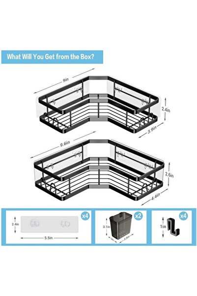 fulina Corner Shower Caddy, 2 Pack Adhesive Shower Corner Organizer Shelves, for Bathroom, Kitchen, White