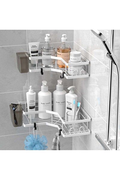fulina Corner Shower Caddy, 2 Pack Adhesive Shower Corner Organizer Shelves, for Bathroom, Kitchen, White