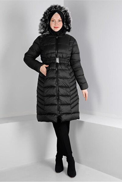 Alvina ΦΟύτερ με ζώνη με γούνα με κουκούλα 90327