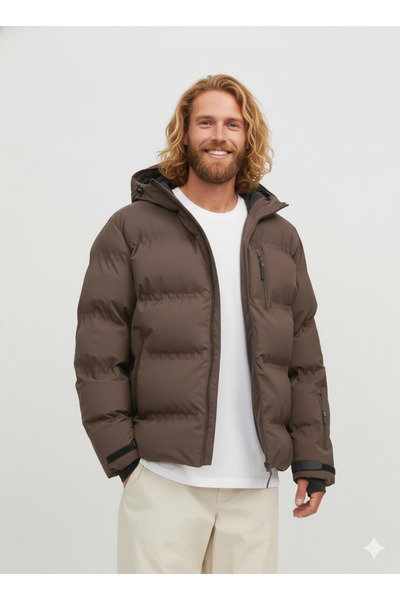 Jack & Jones Jack&Jones Hooded Waterproof Brown Men's 3M Thinsulate Coat12238998