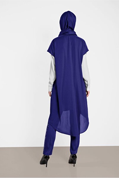 TRENDTESETTÜR KADIN LACİVERT (SAKS) ДВОЯРОВИЙ ТУНІК З ДЕТАЛЯМИ НА ПЛЕЧАХ 4475