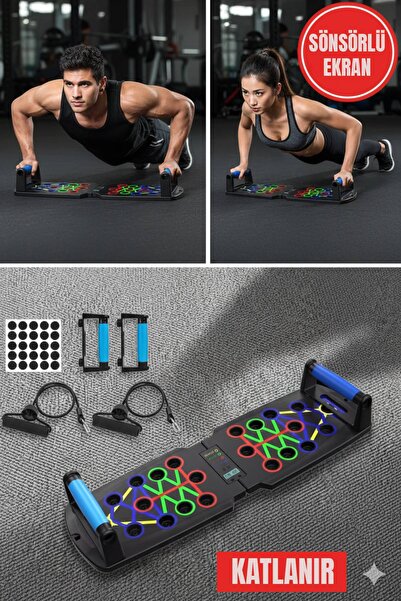 Bosile Renk Kodlu Katlanabilir Şınav Tahtası – 22 Delikli Profesyonel Antrenm...