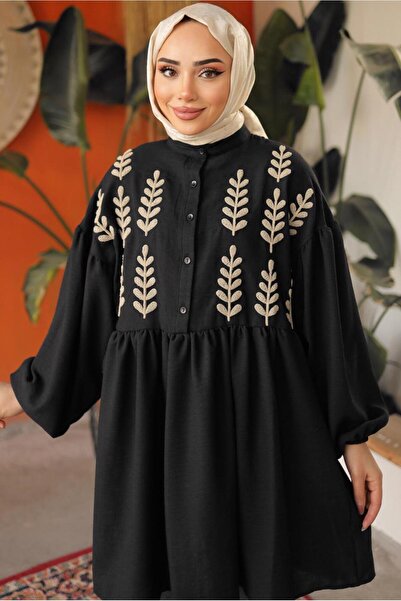 TRENDTESETTÜR ΓΥΝΑΙΚΕΙΟ ΠΟΥΚΑΜΙΣΟ ΜΑΥΡΟ ΦΥΛΛΑ ΤΟΥΝΙΚ Τ 6302