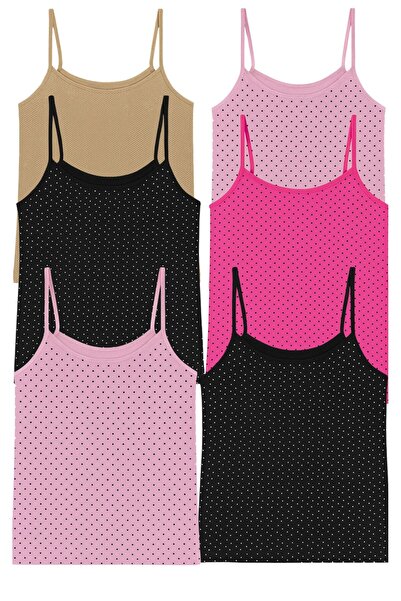 ExLove 6'lı Dantelli Penye İp Askılı Atlet